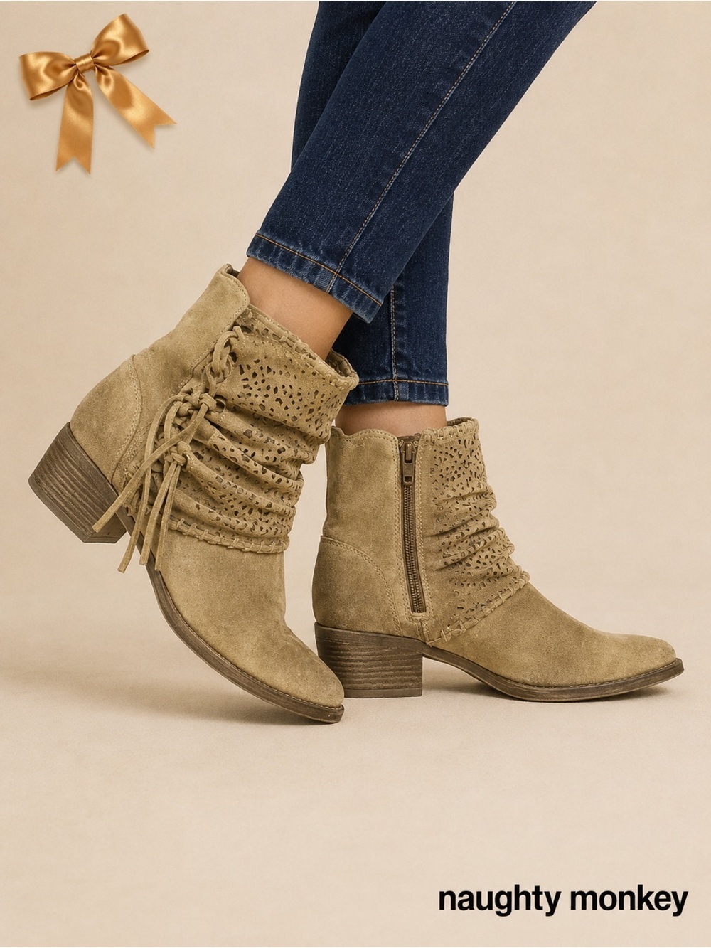 Naughty Monkey Tan Vamp Phyer Suede Leather Ankle Boots Tassels Western 9